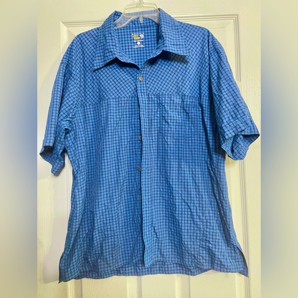 Mountain Hardware Shirt Mens X-Large Blue Button Up Zip Pockets Vented Hiking - Picture 1 of 4